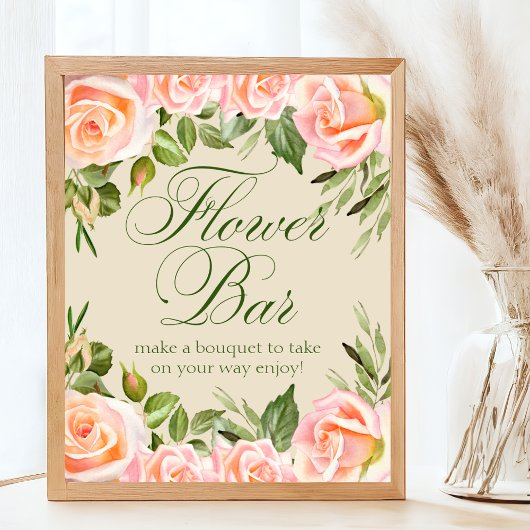 Chic Floral Brautparty Blume Bar Sign Poster