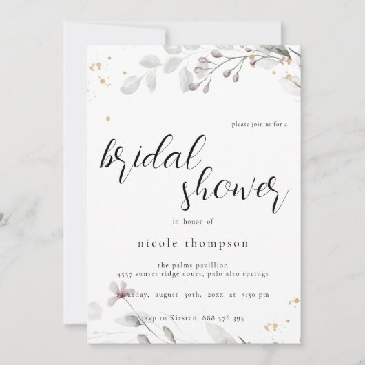 Chic Floral Bridal Shower Invitation Minimal Einladung (Vorderseite)