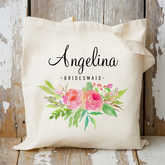 Chic Floral Bridesmaid Personalisiert-6 Tragetasche