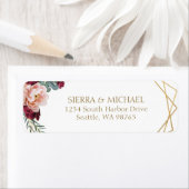 Chic Floral Burgundy Gold Wedding Rücksendeadresse (Insitu)