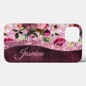 Chic floral Burgundy rosa lila Glitzer Monogramm Case-Mate iPhone Hülle (Rückseite (Horizontal))