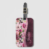 Chic floral Burgundy rosa lila Glitzer Monogramm Gepäckanhänger (Vorderseite Vertikal)