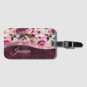Chic floral Burgundy rosa lila Glitzer Monogramm Gepäckanhänger (Vorderseite (Horizontal))