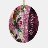 Chic floral Burgundy rosa lila Glitzer Monogramm Keramik Ornament (Rechts)