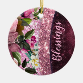 Chic floral Burgundy rosa lila Glitzer Monogramm Keramik Ornament