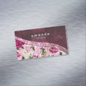 Chic floral Burgundy rosa lila Glitzer Monogramm Magnetische Visitenkarte (Beispiel)