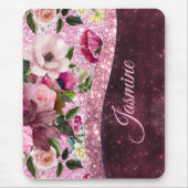 Chic floral Burgundy rosa lila Glitzer Monogramm Mousepad (Vorne)