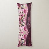 Chic floral Burgundy rosa lila Glitzer Monogramm Seitenschläferkissen (Rückseite (Vertikal))