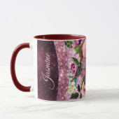 Chic floral Burgundy rosa lila Glitzer Monogramm Tasse (Links)