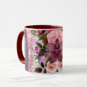 Chic floral Burgundy rosa lila Glitzer Monogramm Tasse (Vorderseite Links)