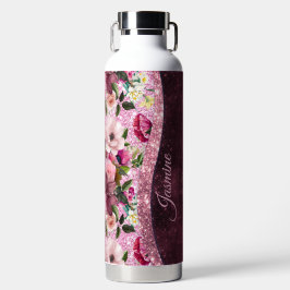 Chic floral Burgundy rosa lila Glitzer Monogramm Trinkflasche
