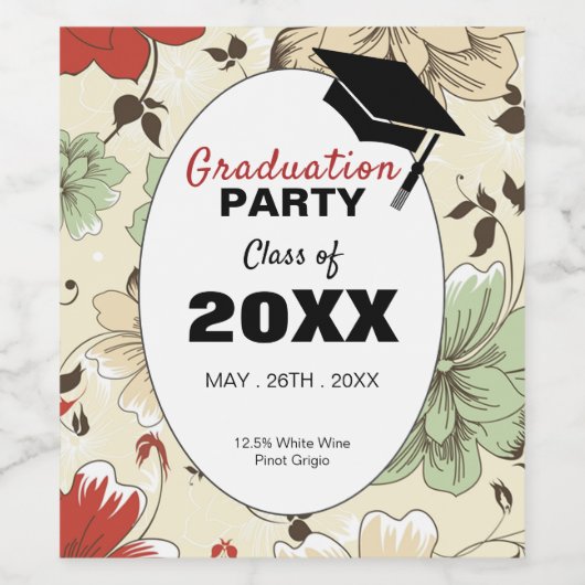 Chic Floral Cap, Graduierungsparty Weinetikett (Einzelnes Label)