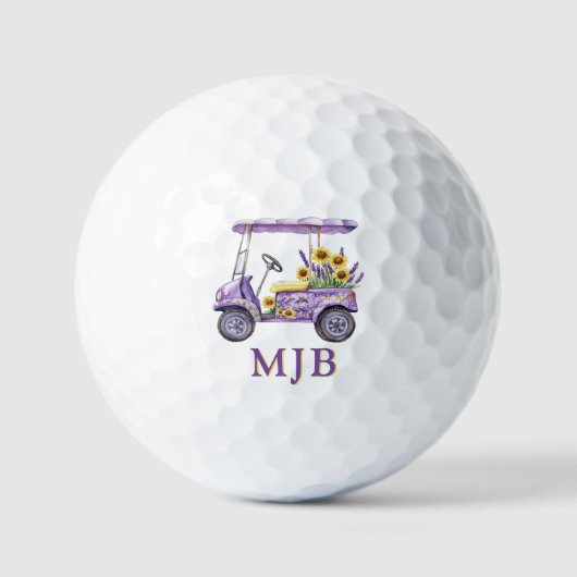 Chic Floral Cart Personalized 3 Initial Monogram Golfball (Vorderseite)