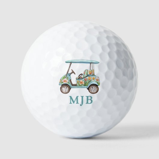 Chic Floral Cart Personalized 3 Initial Monogram Golfball (Vorderseite)
