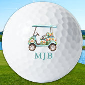 Chic Floral Cart Personalized 3 Initial Monogram Golfball