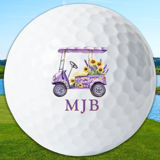 Chic Floral Cart Personalized 3 Initial Monogram Golfball