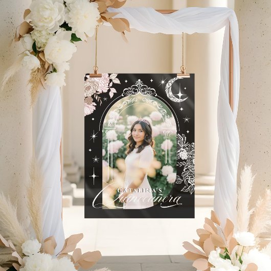 Chic Floral Celestial Moon Stars Photo Quinceanera Acrylschild