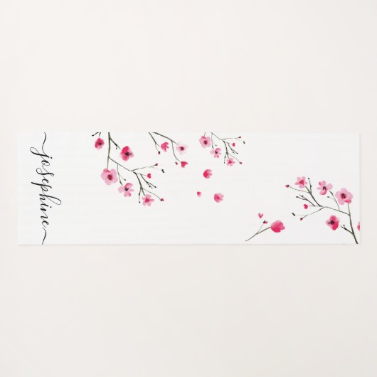 Chic floral Cherry Blossom Name Skript Yogamatte (Rückseite (Horizontal))