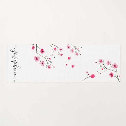 Chic floral Cherry Blossom Name Skript Yogamatte (Vorderseite (Horizontal))