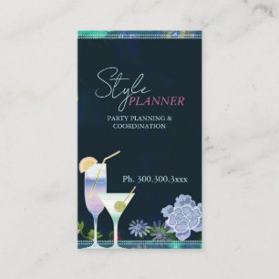 Chic Floral Cocktails Party Planner Visitenkarte