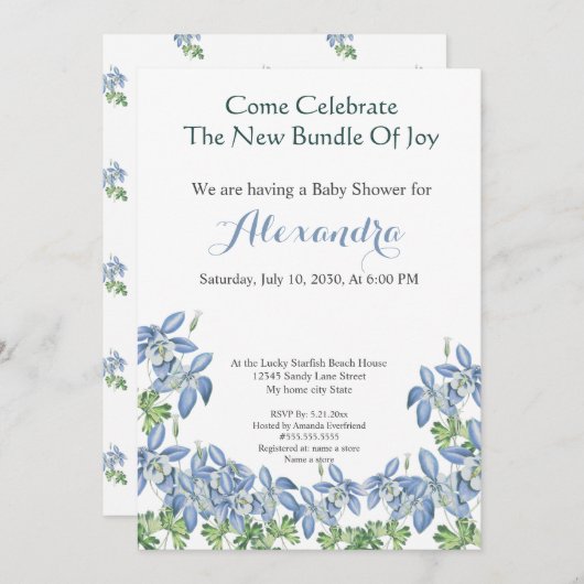 Chic Floral Columbine Blue Boy Baby Dusche (Vorne/Hinten)