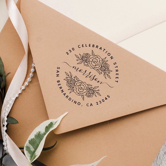 Chic Floral Custom Script Name & Rücksendeadresse Gummistempel