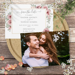 Chic Floral Dusty Rose Foto Wedding Save The Date