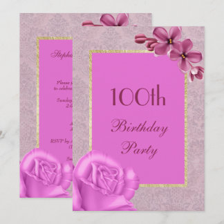 Chic Floral & Elegant Damask 100. Geburtstag Einladung