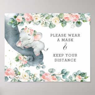 Chic Floral Elephant Tragen eine Maske Behalt Dist Poster