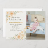 Chic Floral Erster Geburtstag Einladung (Vorne/Hinten)