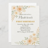 Chic Floral Erster Geburtstag Einladung (Vorne/Hinten)