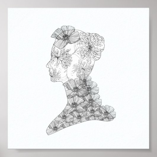 Chic Floral Face Illustration Mode Poster (Vorne)
