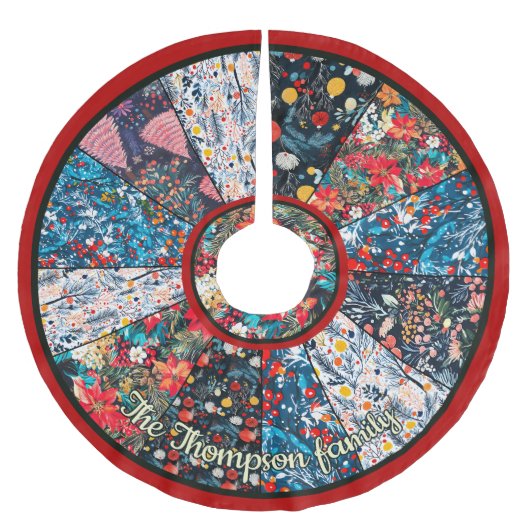 Chic Floral Faux Patchwork Christmas Tree custom Polyester Weihnachtsbaumdecke (Vorderseite)