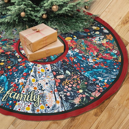 Chic Floral Faux Patchwork Christmas Tree custom Polyester Weihnachtsbaumdecke