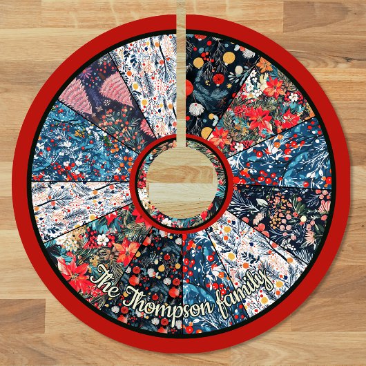 Chic Floral Faux Patchwork Christmas Tree custom Polyester Weihnachtsbaumdecke