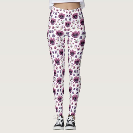 chic floral foliage purple blooming flowers leggings (Vorderseite)