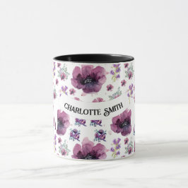 chic floral foliage purple blooming flowers tasse
