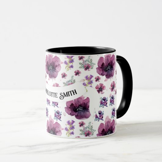 chic floral foliage purple blooming flowers tasse (VorderseiteRechts)