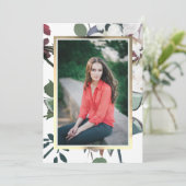 Chic Floral Frame Foto Graduation Party Einladung (Stehend Vorderseite)