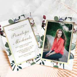 Chic Floral Frame Foto Graduation Party Einladung