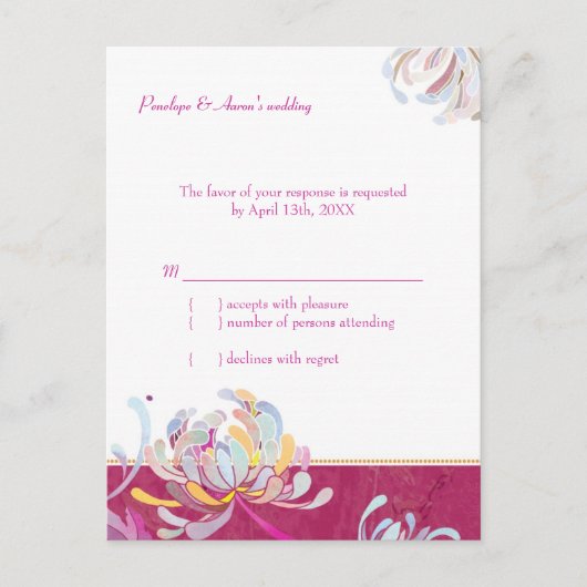 Chic Floral Fuchsia Wedding RSVP Einladungspostkarte (Vorderseite)