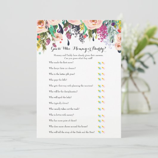 Chic Floral Garden Baby Showspiele x2 Einladung (Stehend Vorderseite)