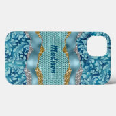Chic floral glittergold Türkis aquamarines Monogra Case-Mate iPhone Hülle (Rückseite (Horizontal))