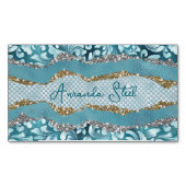 Chic floral glittergold Türkis aquamarines Monogra Magnetische Visitenkarte (Vorderseite)