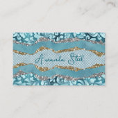 Chic floral glittergold Türkis aquamarines Monogra Visitenkarte (Vorderseite)