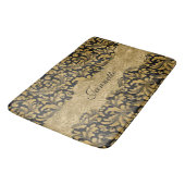 Chic Floral glitterte Imitate Black Gold Monogram Badematte (Schrägansicht)
