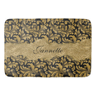 Chic Floral glitterte Imitate Black Gold Monogram Badematte