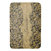 Chic Floral glitterte Imitate Black Gold Monogram Badematte (Vorderseite Vertikal)