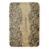 Chic Floral glitterte Imitate Black Gold Monogram Badematte (Vorderseite Vertikal)