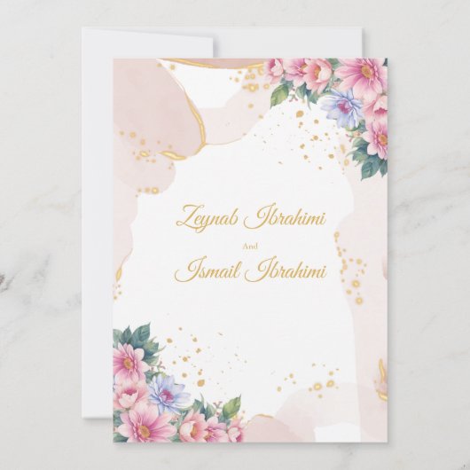 Chic Floral Gold Beige Islamische Hochzeit Einladung (Rückseite)